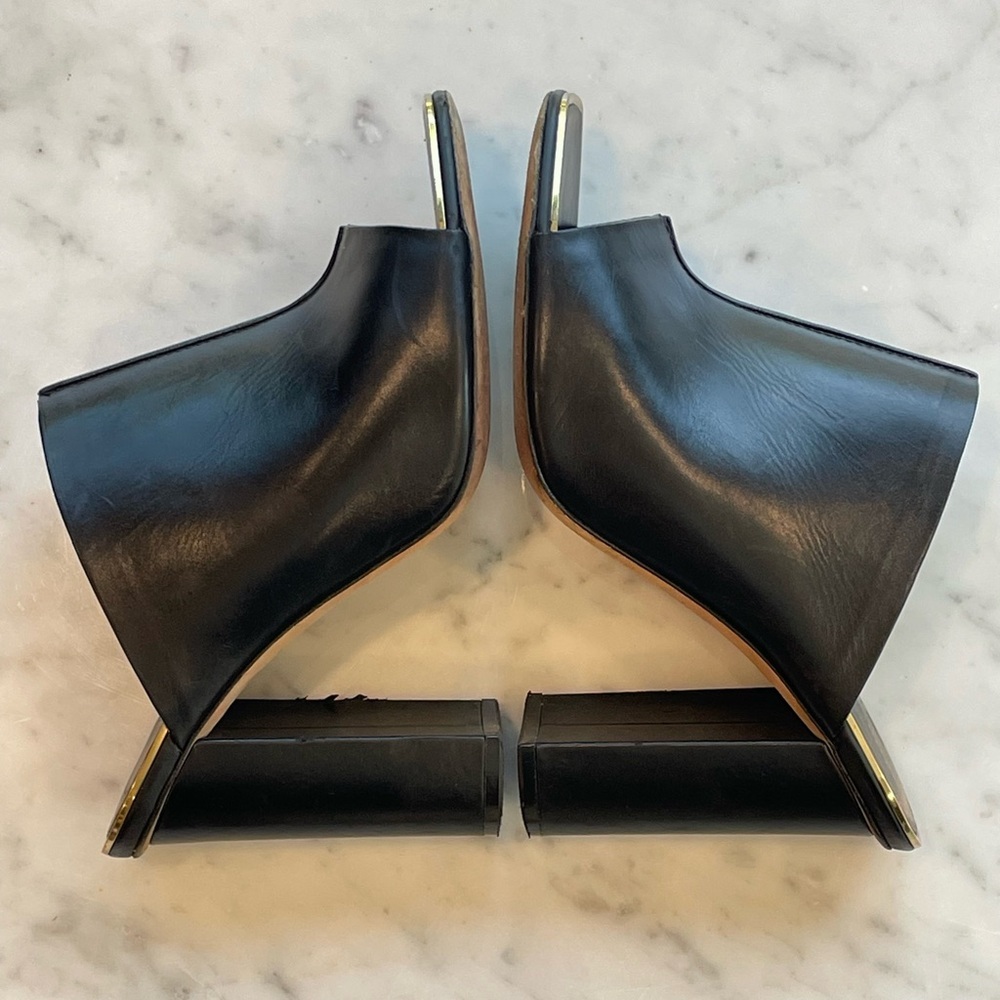 Celine Leather Slides, black w/gold trim, 4” block heel, EUC, 36.5 - Picture 4 of 14